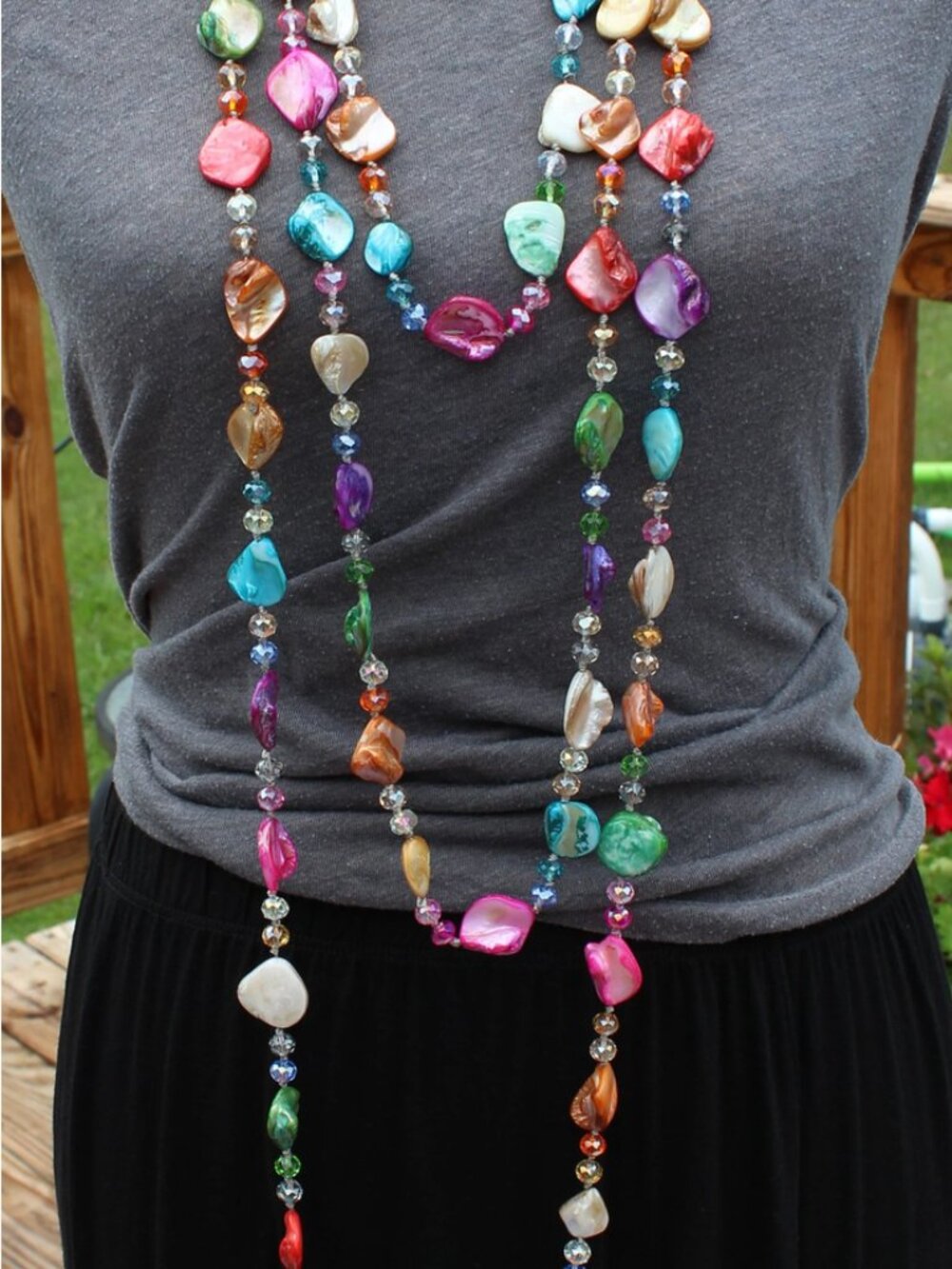 Unique Multi-Colored Shell Crystal Necklace - Picture 5 of 8